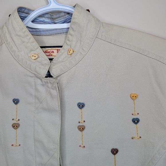 Vintage Jamaica Bay Heart Button Khaki Beige Button Down Jacket Top Women's PM - Picture 5 of 13